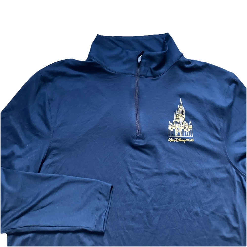 Disney Walt Disney World Navy Blue Quarter Zip Pullover Castle Logo Large